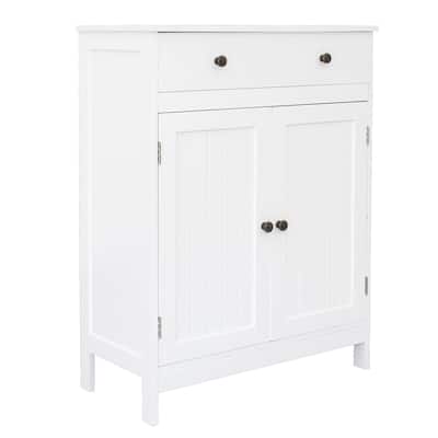 White MDF Double-Door Cabinet with Adjustable Shelf and Bronze Handles - 23.63 x 11.82 x 31.50