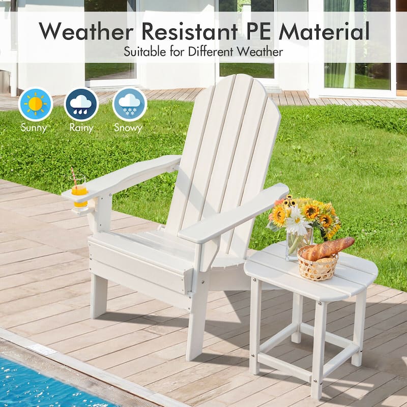 Gymax 2PCS Patio Folding Adirondack Chair Weather Resistant Cup Holder