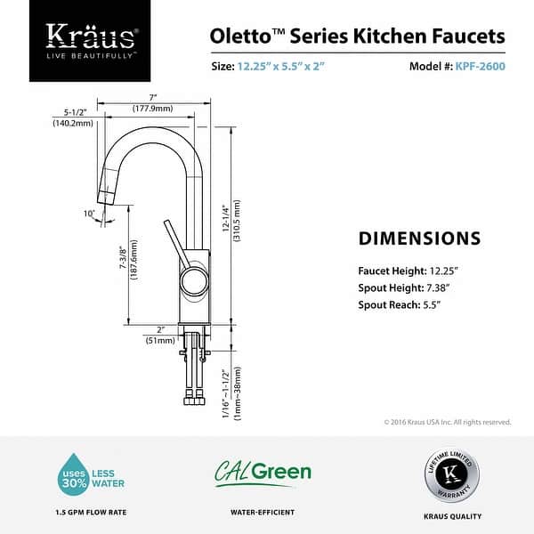 Kraus Oletto Single Handle 1-Hole Kitchen Bar Faucet