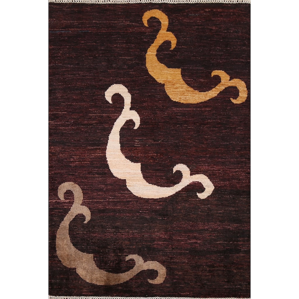 Contemporary Persian Gabbeh Area Rug Wool Hand-knotted Foyer Carpet - 3'7" x 5'0"