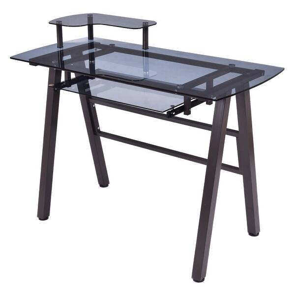 Shop Costway Glass Top Computer Desk Pc Laptop Table Workstation