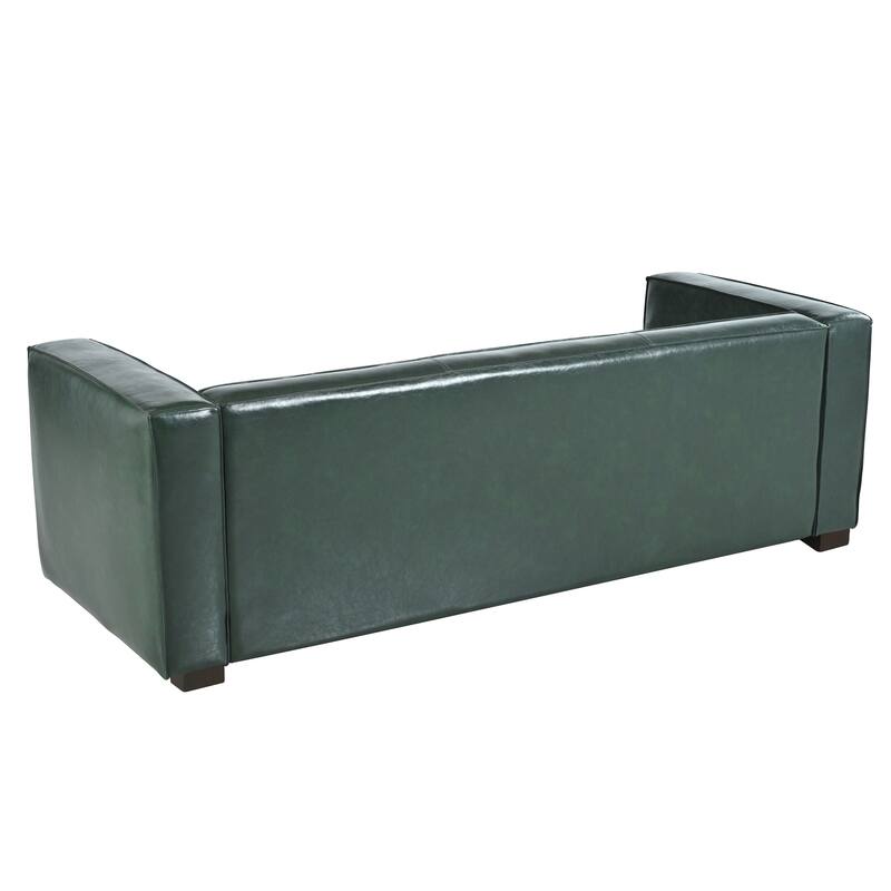 Green PU 3 Seater Contemporary Tuxedo Sofa with Birch Wood Legs
