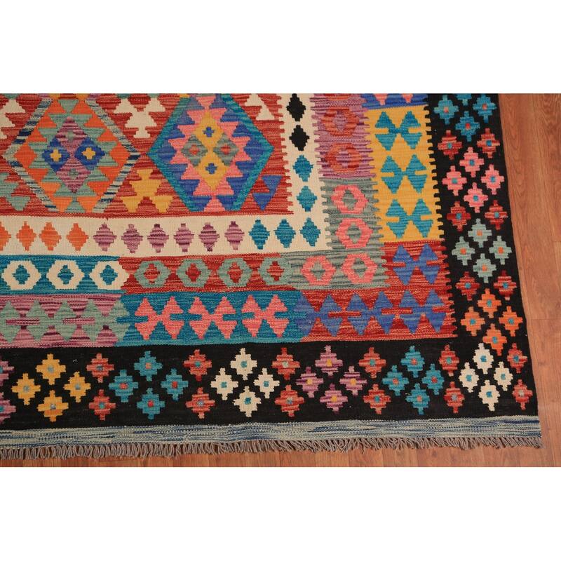 South Western Style Kilim Oriental Area Rug Flatweave Wool Carpet - 9'9" x 13'3"