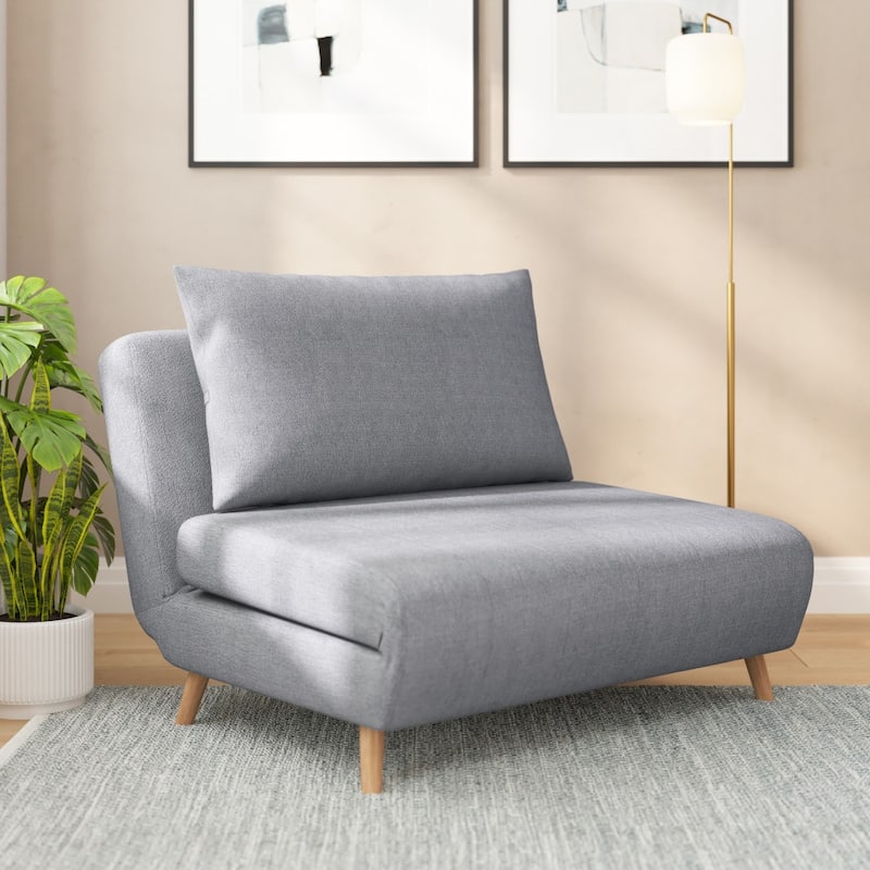 Foldable Sleep Chair with Hideaway Legs and Backrest Pillow - 75.5"D x 41"W x 30"H - Light Gray