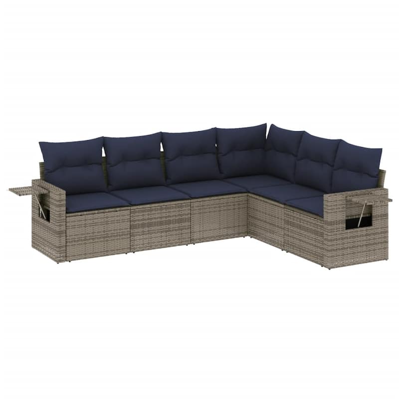 vidaXL Patio Sofa Set with Cushions Outdoor Conversation Furniture Poly Rattan - 24.4 x 24.4 x 27.2