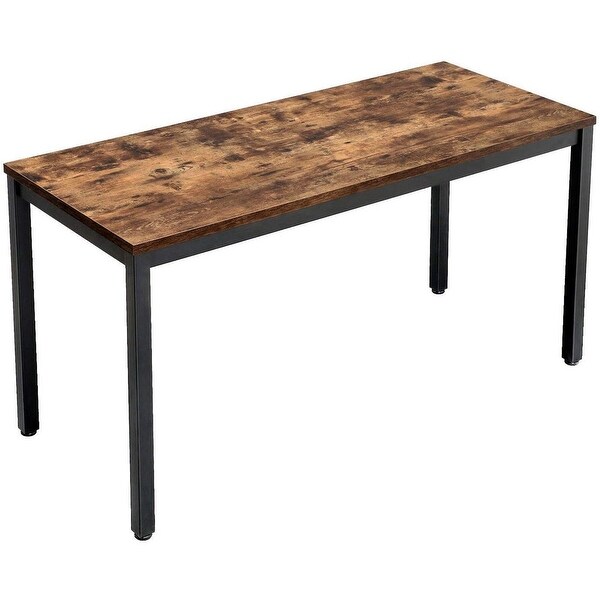 55 Inches Adjustable Feet Metal Frame Office Desk, Brown