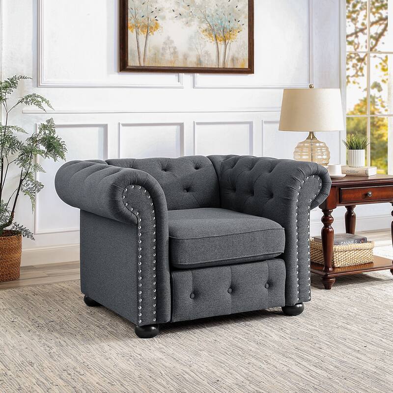Corvus Aleksis Tufted Chesterfield Club Chair with Rolled Arms