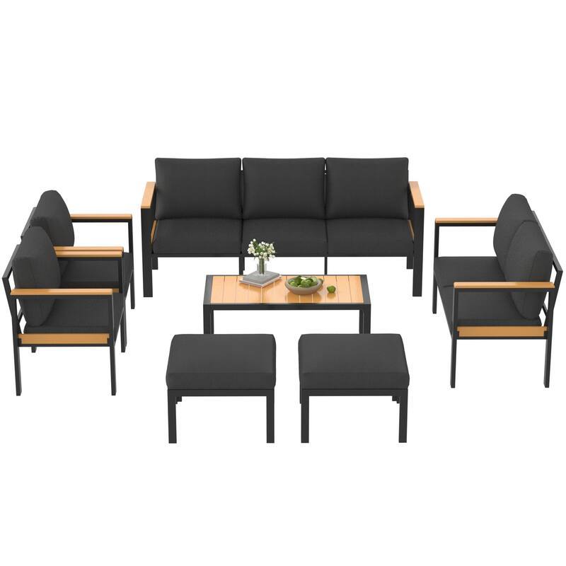 4/5/7-Piece Patio Conversation Set with Table, All-Weather Aluminum Furniture for Outdoor Living - Gray/Black - Set 7