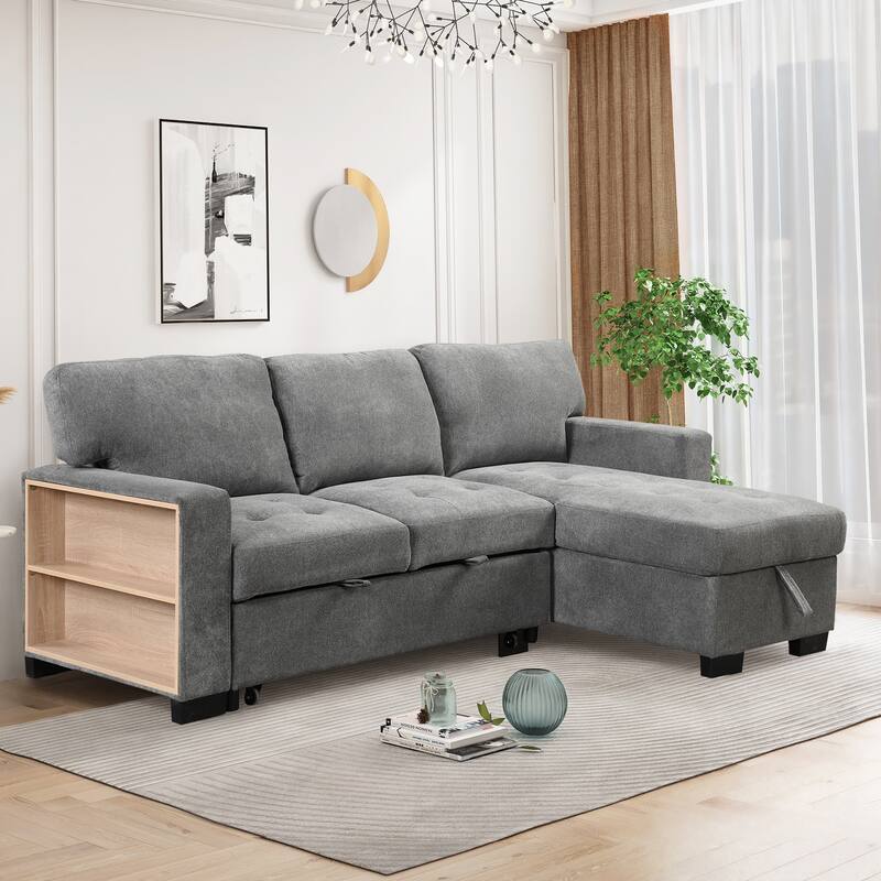 LShape Gray Sectional Sofa with Pullout Sofa Bed & Storage Chaise Bed Bath & Beyond 39476111