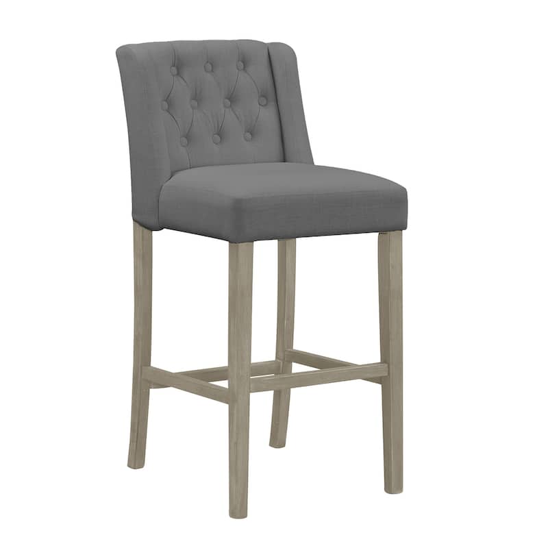 Set of 2 Aled Grey Fabric Bar Stool with Side Wings and Tufted Buttons