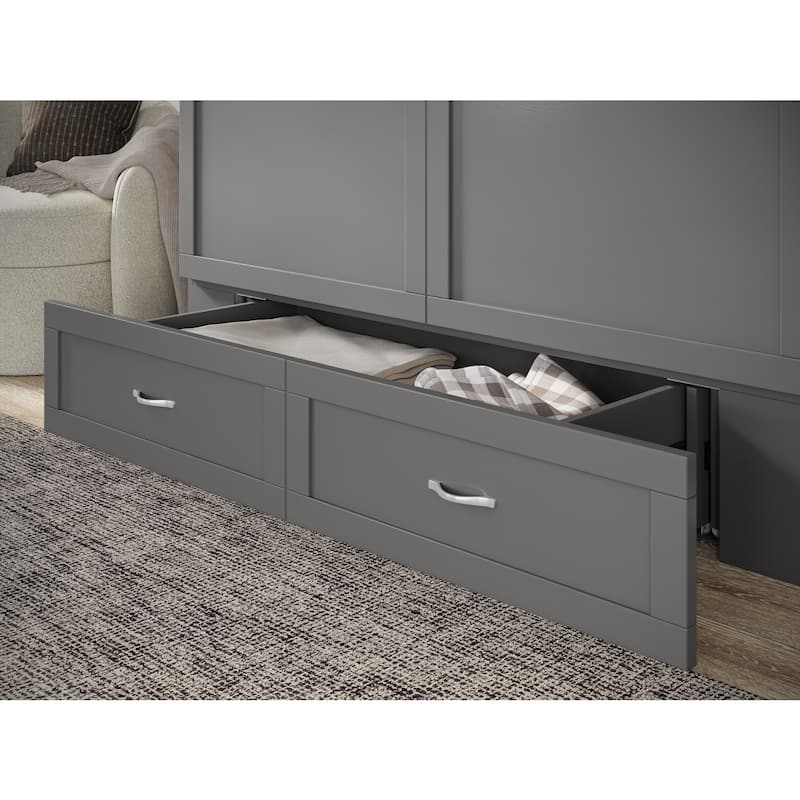 Queen Murphy Bed Chest Solid Wood with Mattress & USB Charging Station - Space Saving Furniture