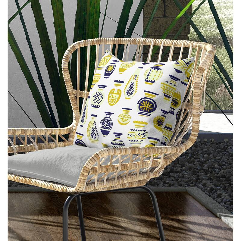 Mystical Pottery Indoor/Outdoor Reversible Throw Pillow White and Gold
