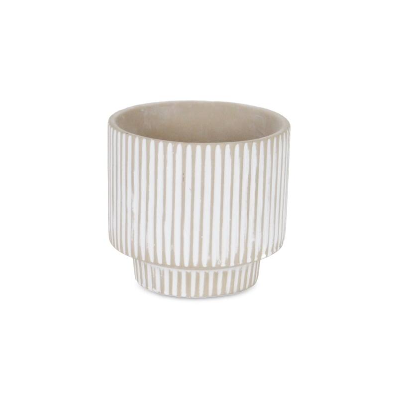 Triani Round Lined Pattern Band Pattern Ceramic Pot - Gray