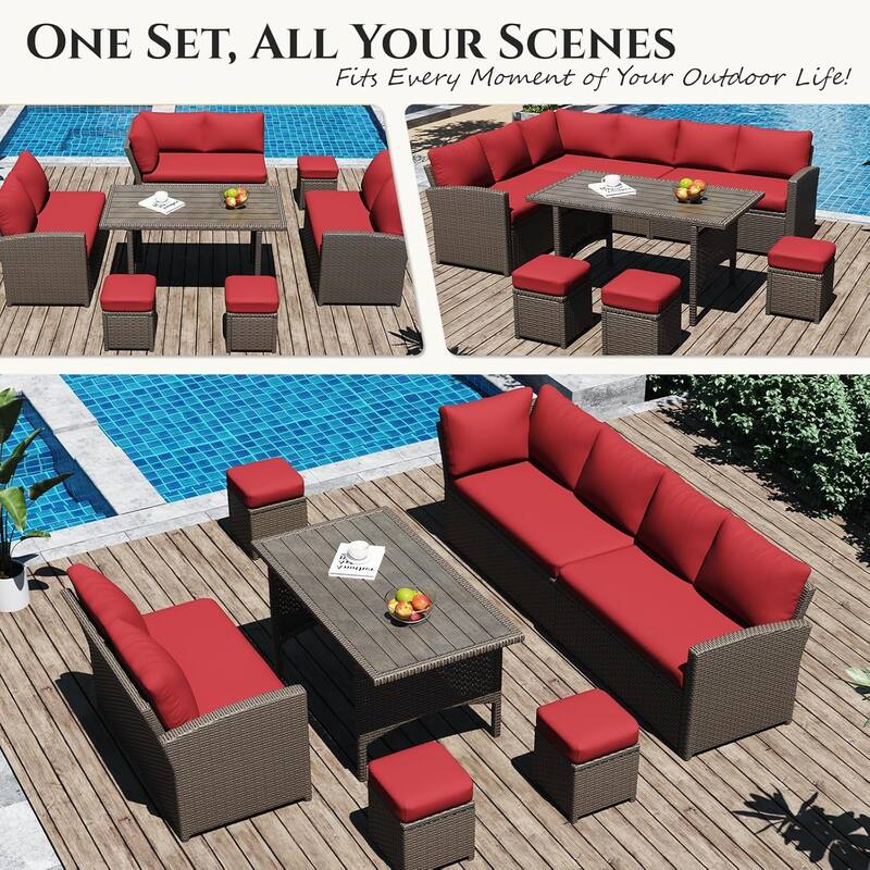 AECOJOY 7 Pieces Patio Furniture Set Outdoor Sectional Sofa Rattan Conversation Set