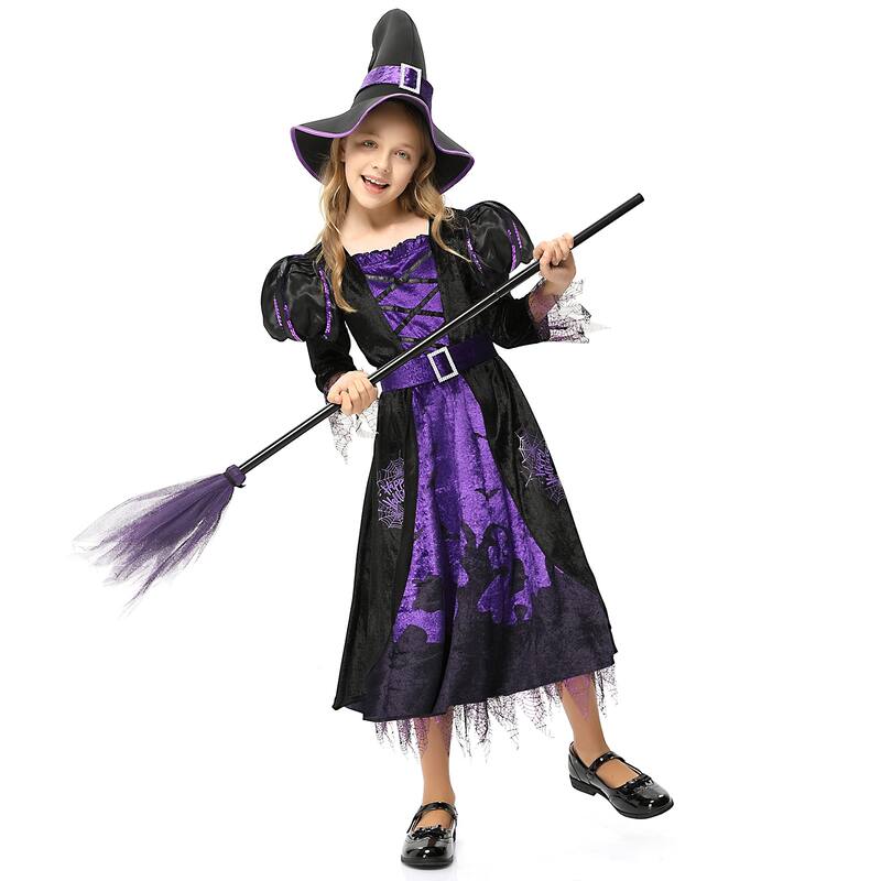 Witch Costume for Kids，Halloween Party Fancy Dress Up Deluxe Set with ...