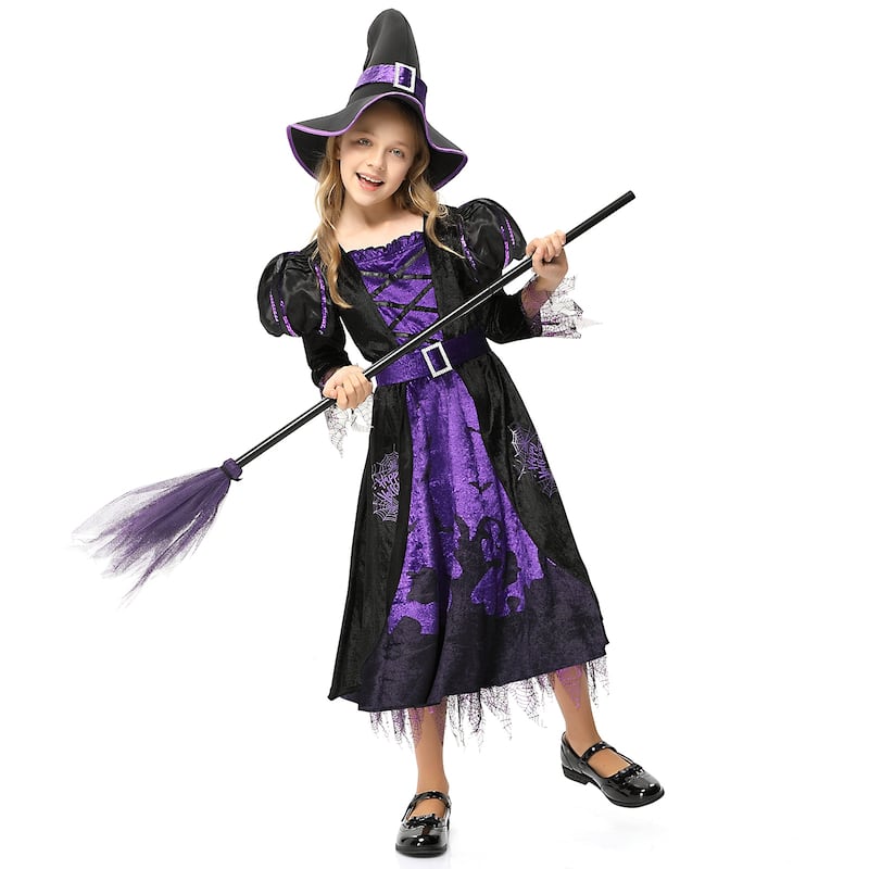 Witch Costume for Kids，Halloween Party Fancy Dress Up Deluxe Set with ...