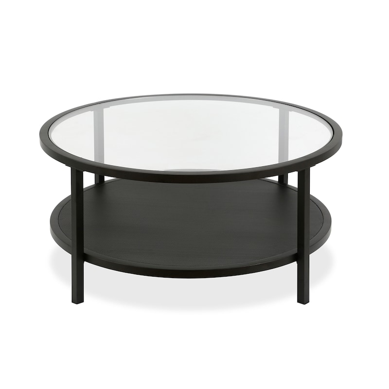 Carbon Loft Mornie Industrial Metal Round Coffee Table in Blackened Bronze