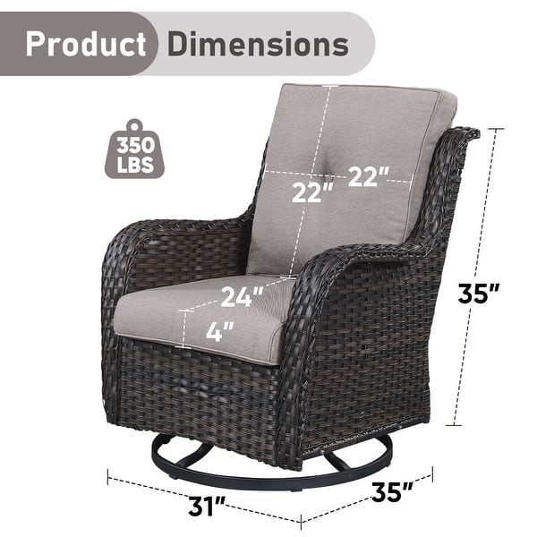 dimension image slide 0 of 6, Gymojoy Outdoor Rattan Wicker Swivel Chair with Cushion (Set of 2)
