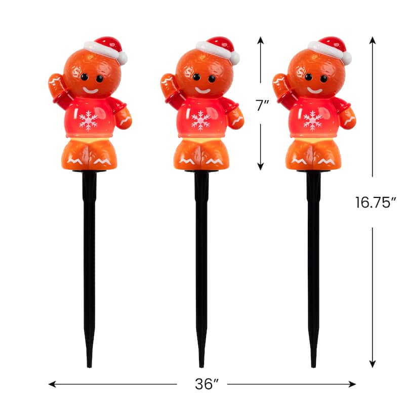 Gingerbread with Santa Hat Outdoor Christmas Pathway Markers - 16.75" - Set of 3 - Brown
