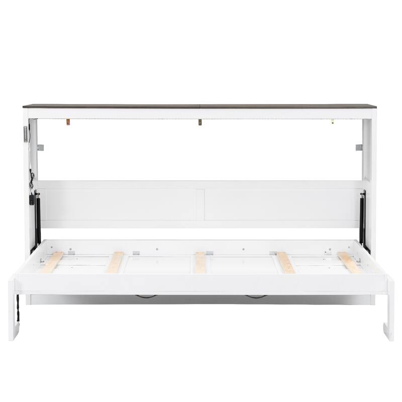 Twin Size Wall Murphy Bed Chest with LED Lights, Wood Hideaway Wall Bed Cabinet, Foldable into a Cabinet