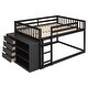 preview thumbnail 24 of 58, Wooden Floor Bunk Bed Frame with Storage Drawers, 3 Shelves, Full-length Guardrail and Reversible Ladder for Kids, Teens
