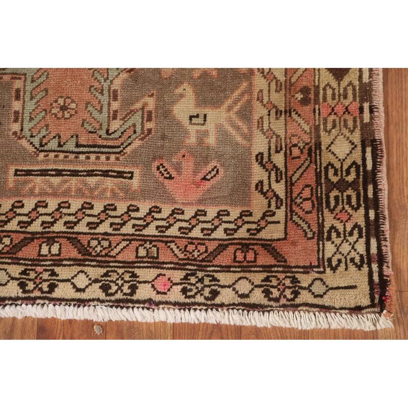 Animals Tribal Meshkin Persian Vintage Runner Rug Handmade Wool Carpet - 3'9"x 10'9"