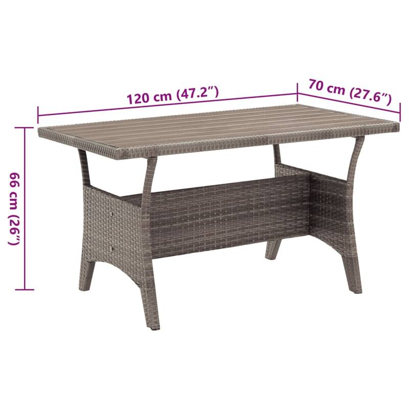 vidaXL Outdoor Dining Table Patio Table Garden Wicker Furniture PE Rattan - 47.2" x 27.6" x 26"