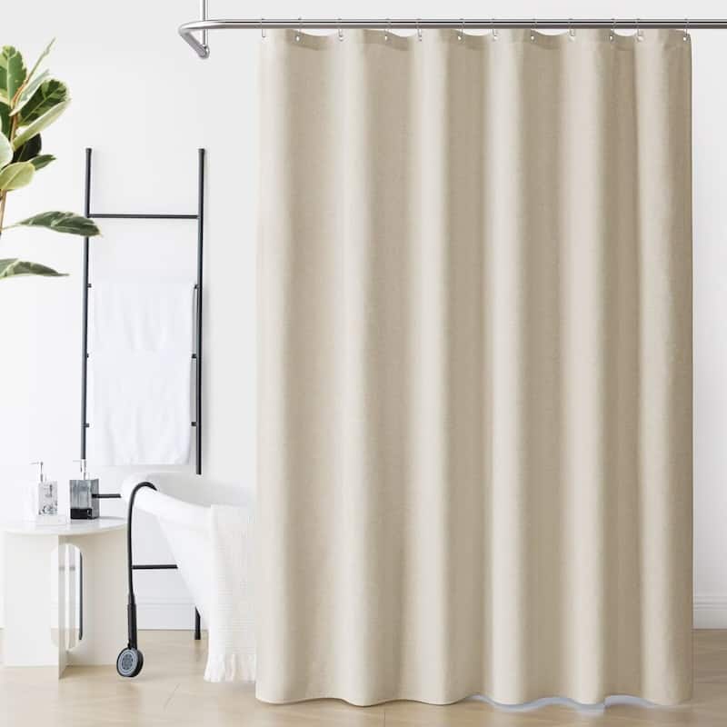 Linen Texture Shower Curtain with 12 Plastic Hooks Included - 72"W x72"L - Cream