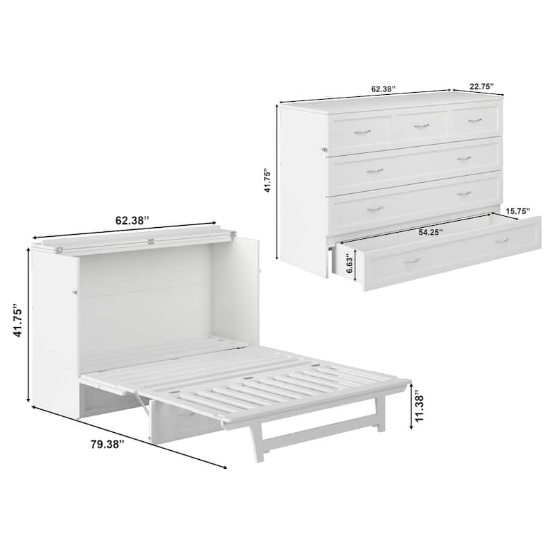 AFI Northfield Murphy Bed Chest with 6" Mattress, Storage Drawer & Built-In Charger