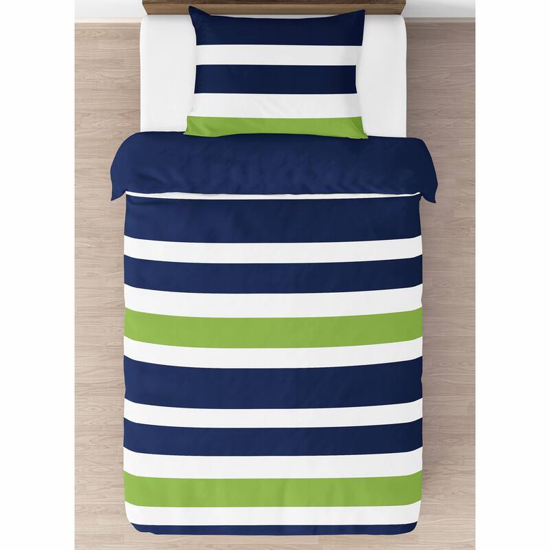 Sweet Jojo Designs Navy and Lime Stripe Collection 2pc Twin Bedding Set