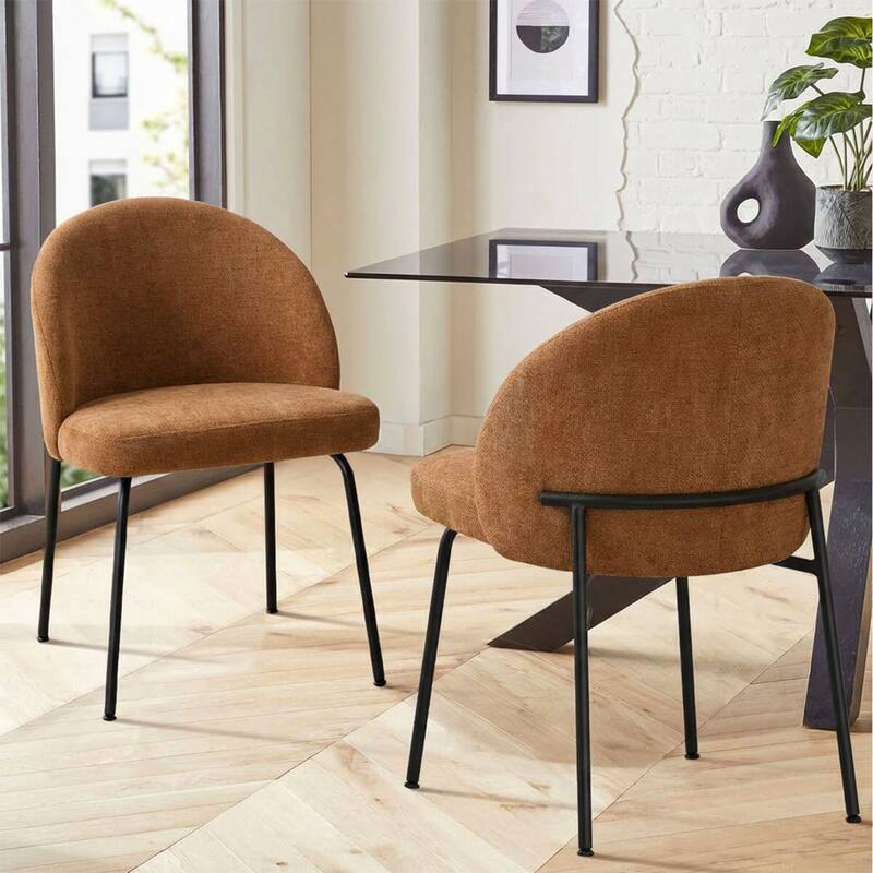 Modern Fabric Dining Chairs with Curved Back(Set of 2) - Terracotta