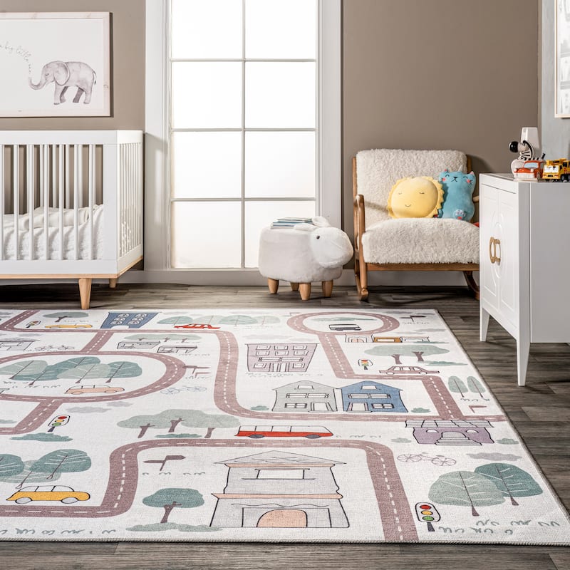 Nuloom Chalea SpinClean Kids Town Machine Washable Area Rug