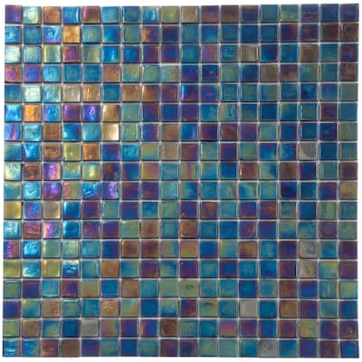 Apollo tile 12" x 12" Skosh Glossy Dark Shimmer Multi Blue Glass Tile (18.69 sq ft/case) - 20 Pack