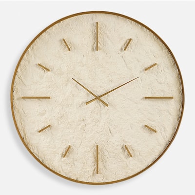 Framed Round Stone Wall Clock - 35.25" - Antique Gold Finish