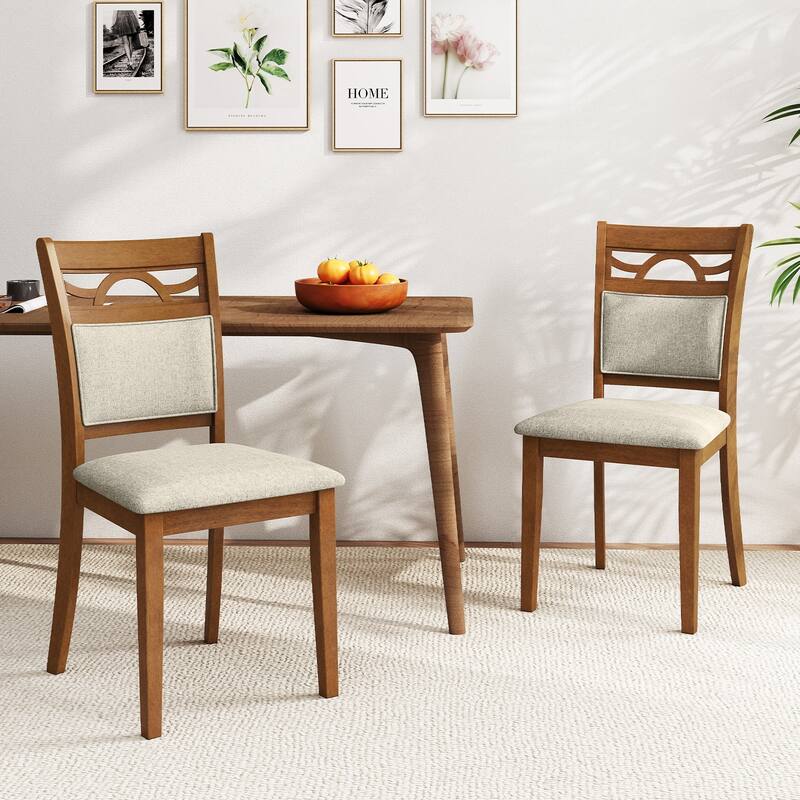 Gymax Dining Chairs Set of 2 w/Rubber Wood Frame Padded Seat &