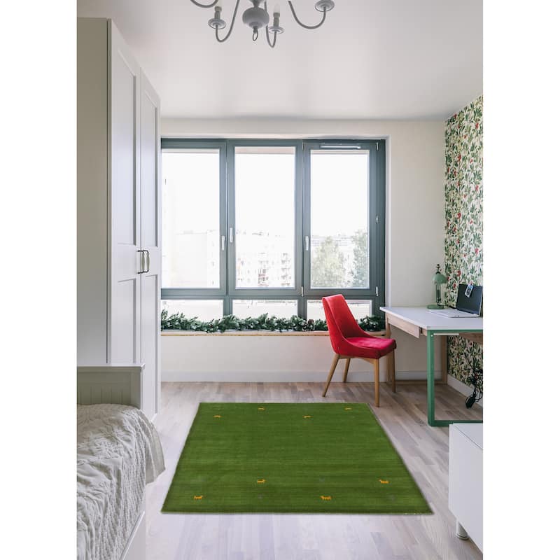 Kashkuli Gabbeh Green Rug 3'11" x 5'6" - 3'11 x 5'6