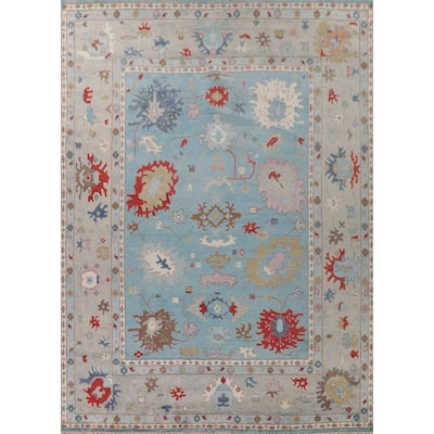 Light Blue Oushak Oriental Large Area Rug Handmade Wool Carpet - 12'0"x 14'11"
