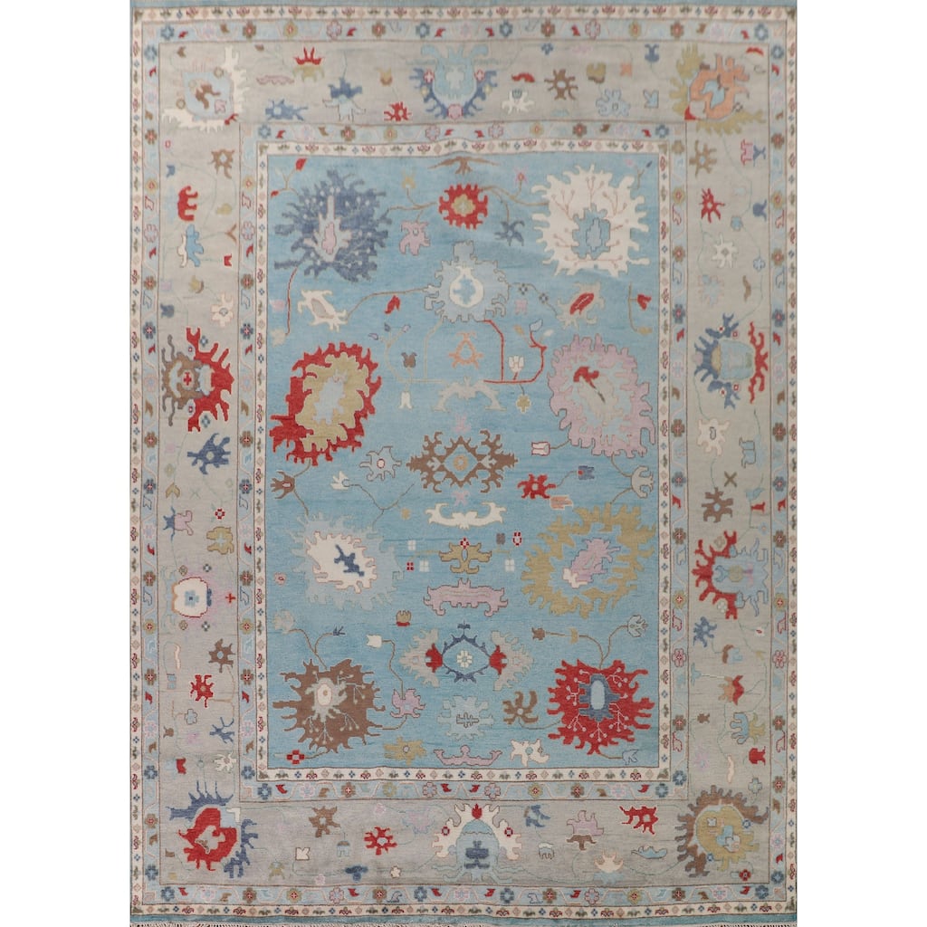 Light Blue Oushak Oriental Large Area Rug Handmade Wool Carpet - 12'0"x 14'11"