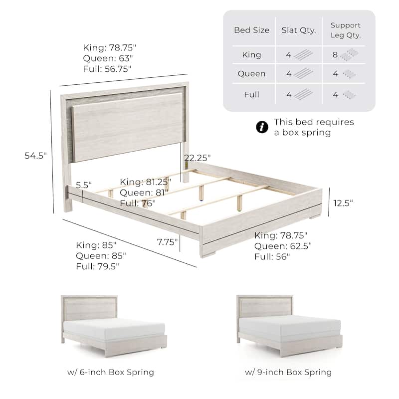 Furniture of America Jonnick Contemporary Washed White Panel Bed with LED Lighting