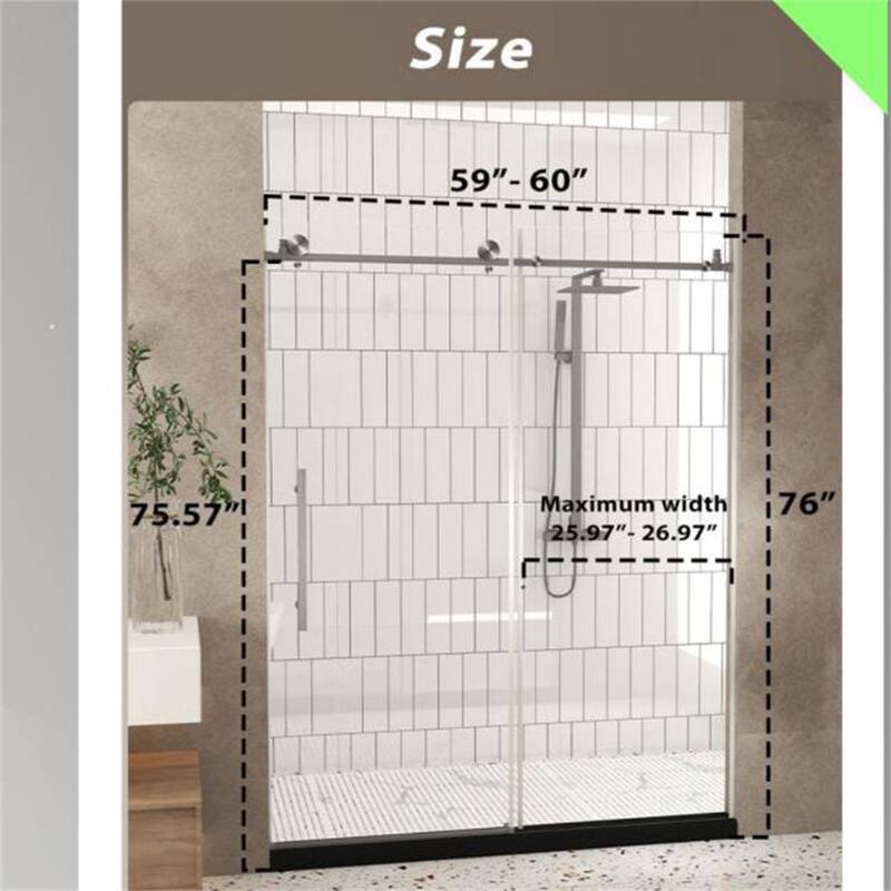 60"W x 76" H Frameless Shower Door with 1/4 "Tempered Glass,Handle