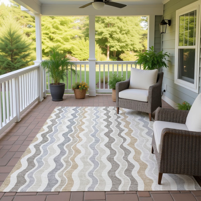 Machine Washable Indoor/ Outdoor Funky Stripe Chantille Rug