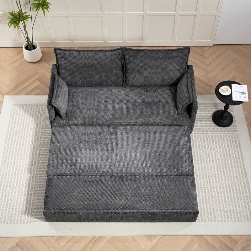 59.5" Ergonomic Sofa Bed with Storage & Charging - Supportive Chenille Convertible Sleeper, 800lb Capacity