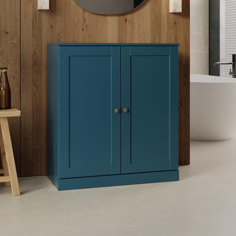 Palace Imports 100% Solid Wood 32" Bathroom Storage Cabinet with Shaker Doors and Adjustable Shelves - Teal Blue
