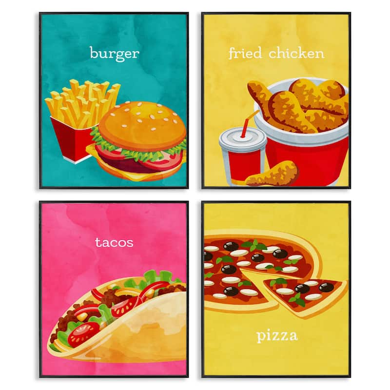 Stupell Delicious Fast Food Meals Framed Giclee Art Design By Kim Allen (Set of 4) - 11 x 14 - Black
