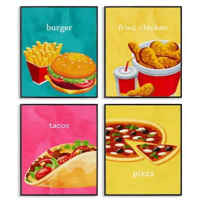 Stupell Delicious Fast Food Meals Framed Giclee Art Design By Kim Allen (Set of 4)