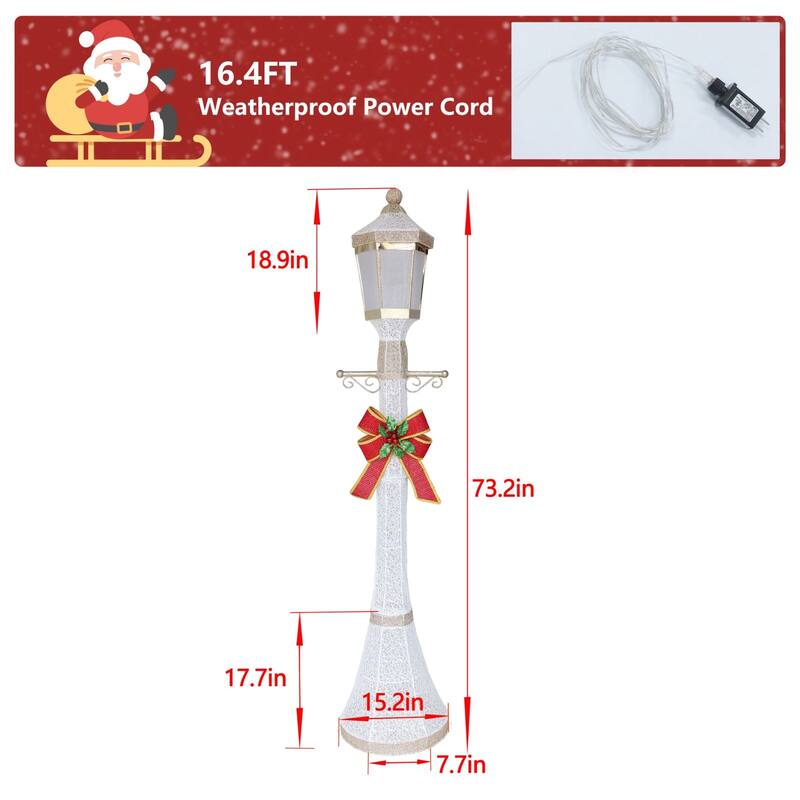 VEIKOUS 3D Cool White LED Post Light, 6FT Christmas Holiday Yard Decoration with 120 LED Waterproof Lights