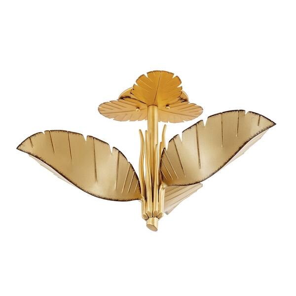 slide 2 of 8, Varaluz Banana Leaf 3-Light Semi-Flush Wall Sconce Gold w/ Dark Edging