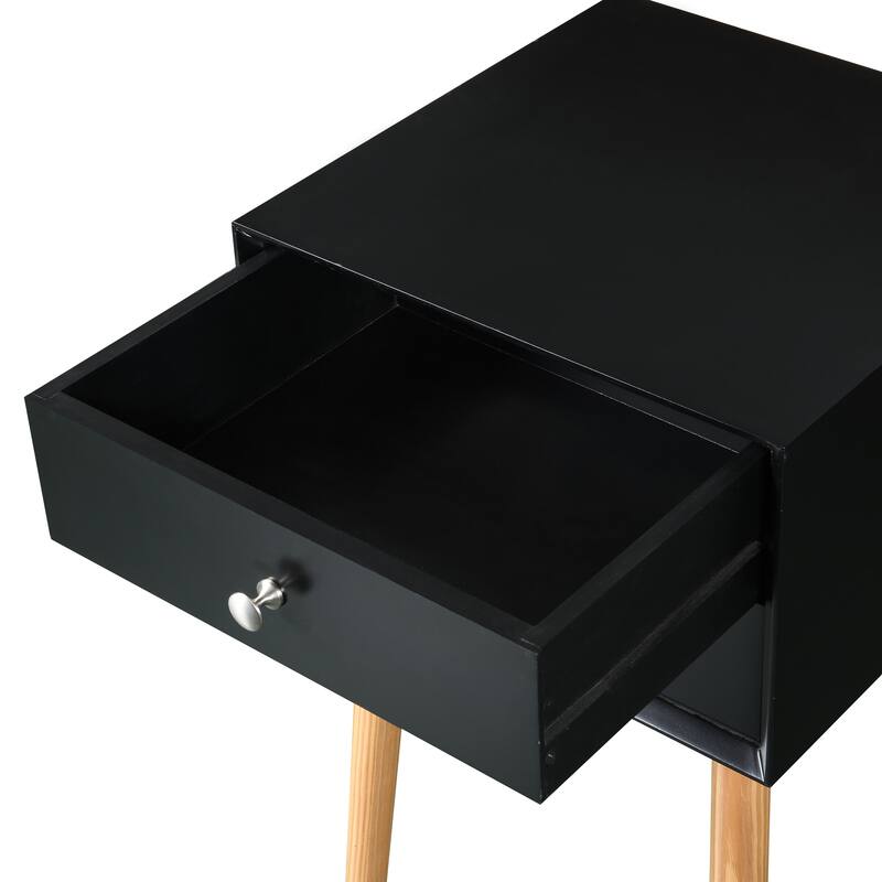 Side Table, Bedside Table With 2 Drawers And Rubber Wood Legs