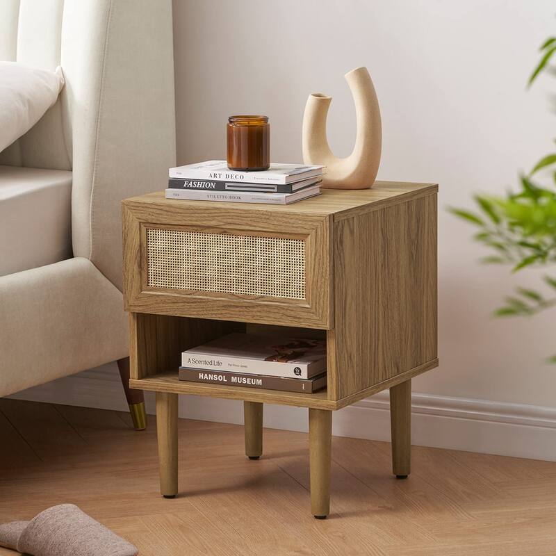 Mopio Haylee Night Stand, Side Table, End Table, Boho Farmhouse Modern Nightstand, Bedside Tables, Small Nightstand with Drawers - Oak