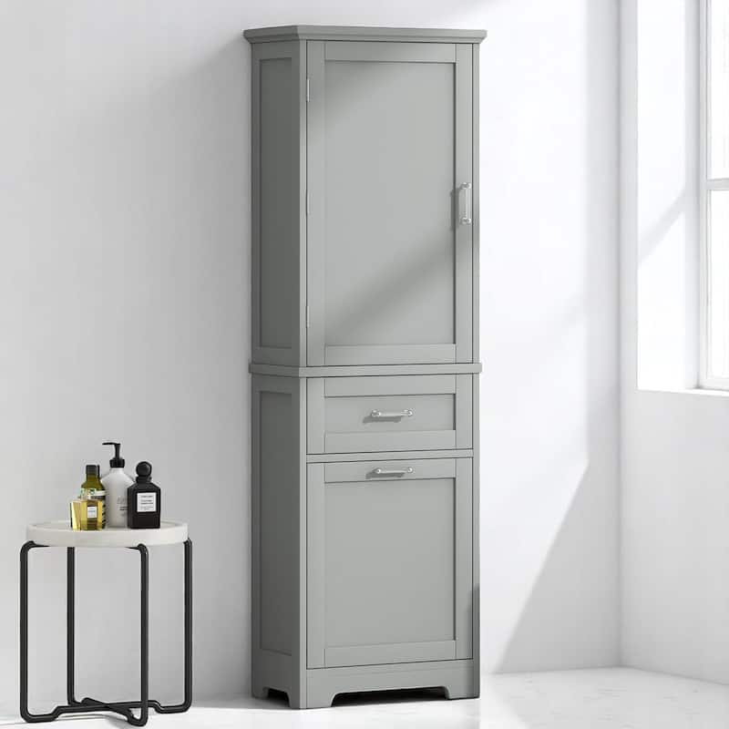 Freestanding Bathroom Cabinet with 2 Drawers, Adjustable Shelf & Door, Waterproof Painted MDF Storage Unit - Grey